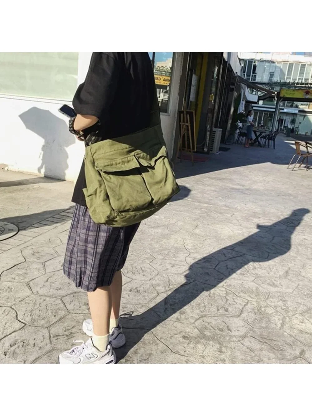 Women's Green Travel Canvas Zipper Crossbody Shoulder Laptop Bag